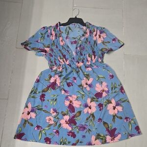 Womans Summer Dress. Xl Smock Front. Blue, Pink, Purple Colors.